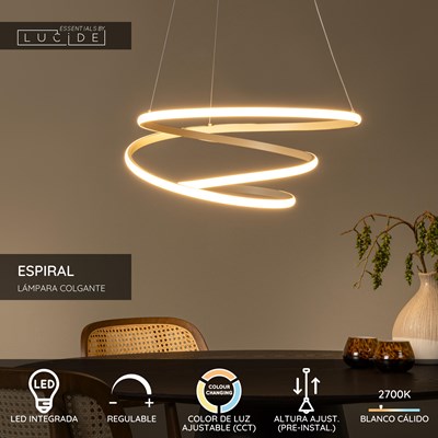 Lucide ESPIRAL - Lámpara colgante - LED Regul. - CCT - 1x40W 2700K/4000K - Taupe | Essential